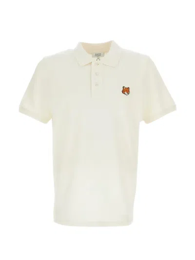 Maison Kitsuné Beige Polo Shirt With Patch Logo On The Front In Cotton Man In Neutral