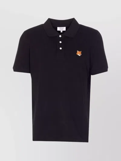 Maison Kitsuné Fox Head Polo Shirt Regular Fit Short Sleeves In Brown