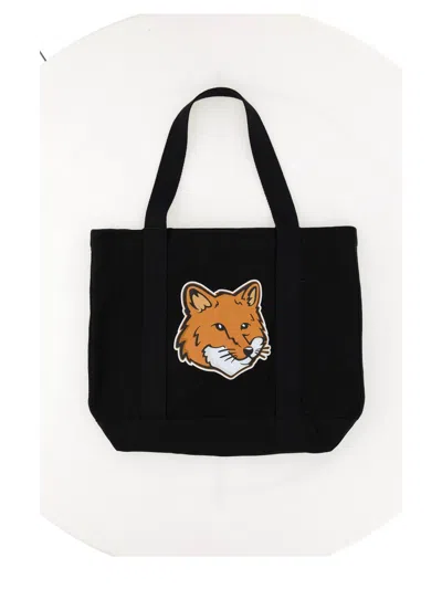 Maison Kitsuné Fox Head Print Bag In Black