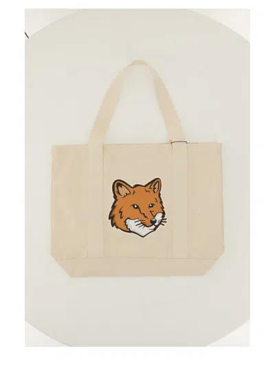 Maison Kitsuné Fox Head Print Bag In Powder