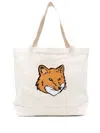 Maison Kitsuné Fox Head-print Cotton Tote In Neutral