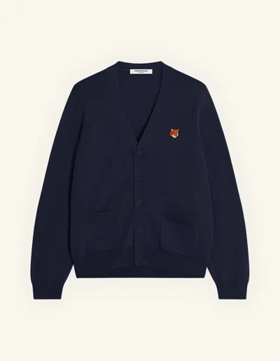 Maison Kitsuné Fox Head Regular Fit Merino Cardigan In Blue