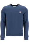 Maison Kitsuné Blue Crewneck Sweater With Fox Head Logo Patch On The Front In Cotton Woman