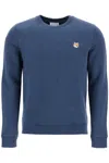 Maison Kitsuné Blue Crewneck Sweater With Fox Head Logo Patch On The Front In Cotton Woman In Blue