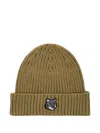 Maison Kitsuné Fox-head Ribbed Beanie In Brown
