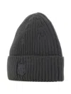 Maison Kitsuné Fox-head Ribbed Beanie In Gray