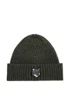 Maison Kitsuné Fox-head Ribbed Beanie In Gray