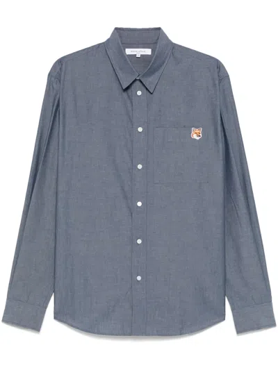 Maison Kitsuné Classic Blue Button-down Shirt With Embroidered Logo