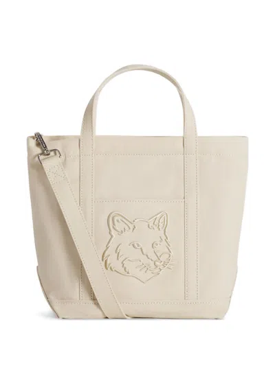 Maison Kitsuné Fox Head Small Canvas Tote In Neutral