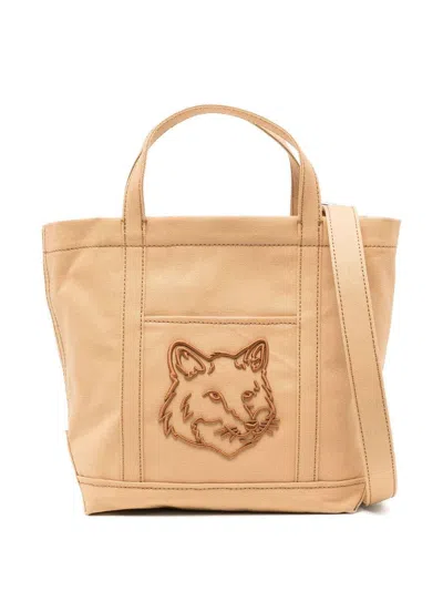 Maison Kitsuné 'fox Head Small Tote' Light Brown Cotton Tote Bag