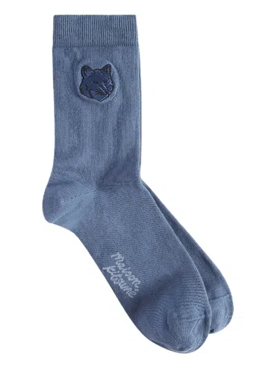 Maison Kitsuné Fox Head Socks In Blue