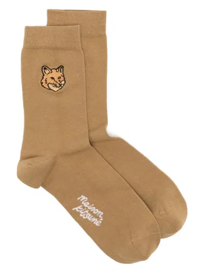 Maison Kitsuné Fox-head Socks In Brown
