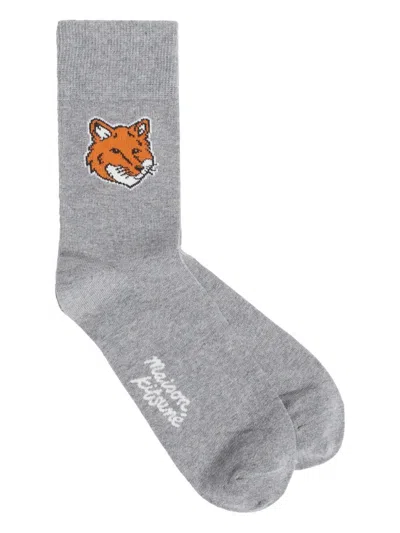 Maison Kitsuné Fox Head Socks In Gray