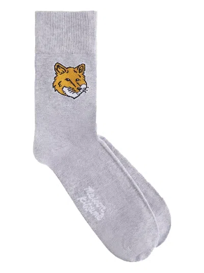Maison Kitsuné Fox Head Socks In Grey