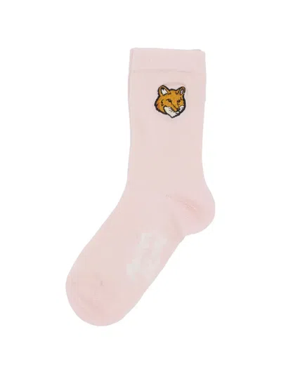 Maison Kitsuné Kids' Fox Head Socks In Pink