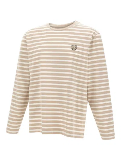 Maison Kitsuné Fox-head Striped Long-sleeve Top In Neutral