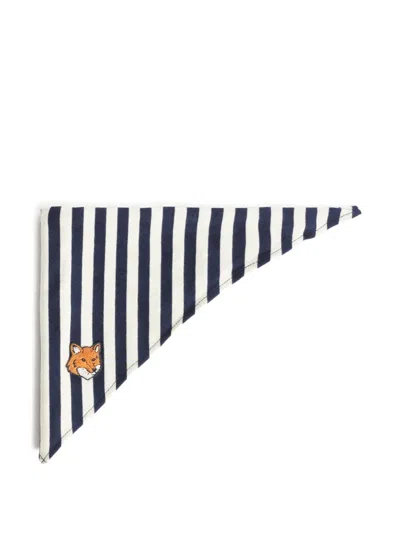 Maison Kitsuné Kids' Fox Head Striped Scarf In Blue