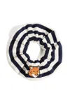 Maison Kitsuné Fox Head Striped Scrunchie In Black