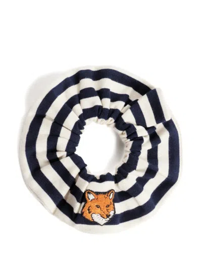 Maison Kitsuné Kids' Fox Head Striped Scrunchie In Black