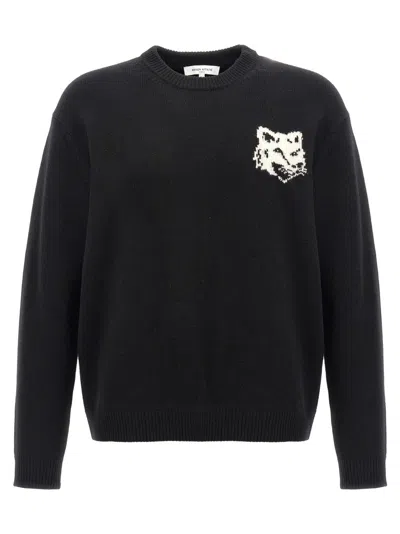 Maison Kitsuné Fox Head Embroidered Crew Neck Sweater In Black