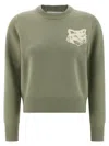 Maison Kitsuné Contrast Fox Head Sweater In Green