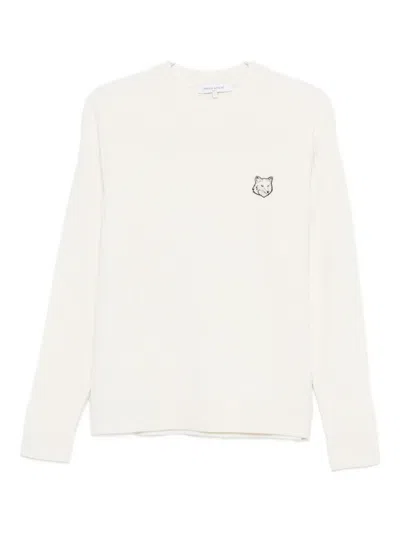 Maison Kitsuné Ribbed Long Sleeve Crew Neck Sweater In White