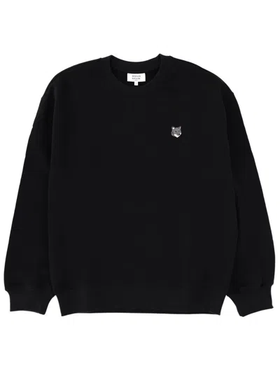 Maison Kitsuné Ribbed Hem Long Sleeve Crew Neck Sweater In White