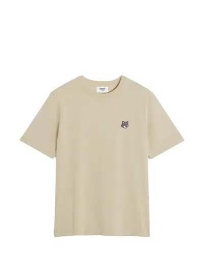 Maison Kitsuné Fox Head Cotton Crew Neck Tshirt In Neutral