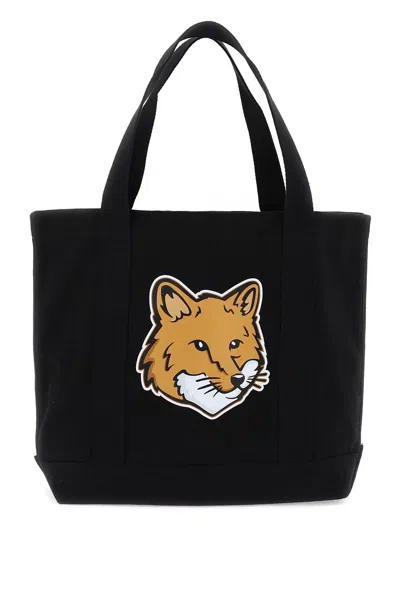 Maison Kitsuné Maison Kitsune Fox Head Tote Bag In 黑色的