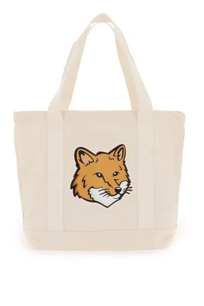 Maison Kitsuné Fox Head Tote Bag In White