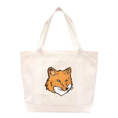 Maison Kitsuné Chillax Fox Cotton Tote Bag In Nude