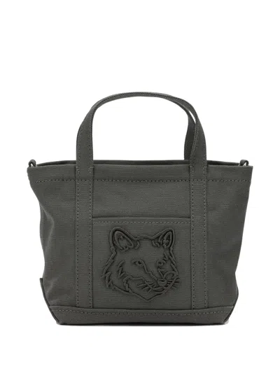 Maison Kitsuné Fox Head Tote Bag In Gray