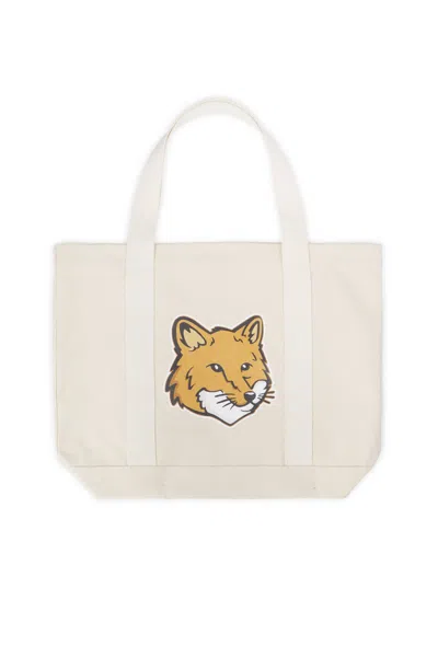 Maison Kitsuné Fox Head Tote Bag In Neutrals