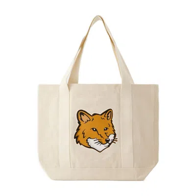 Maison Kitsuné Fox Head Tote Bag In Neutral