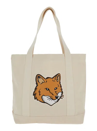 Maison Kitsuné Fox Head Tote Bag In White