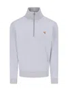 Maison Kitsuné Gray Fox Head Patch Half Zip Sweatshirt In Gray