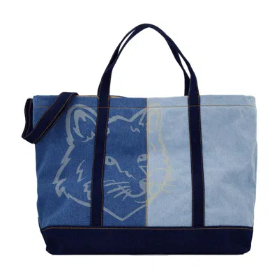 Maison Kitsuné Fox Head Weekender Shopper Bag In Blue