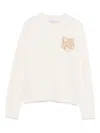 Maison Kitsuné Fox Head Wool Crewneck Jumper In Neutral
