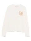 Maison Kitsuné Fox Head Wool Crewneck Jumper In White
