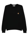 Maison Kitsuné Wool Crewneck Sweater Featuring Fox Design In Black