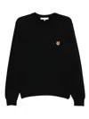 Maison Kitsuné Wool Crewneck Sweater Featuring Fox Design In Black