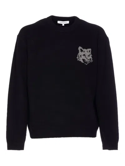 Maison Kitsuné Fox Head Wool Jumper In Black