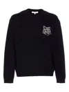 Maison Kitsuné Crew Neck Sweater With Large Fox Embroidery Black In Black