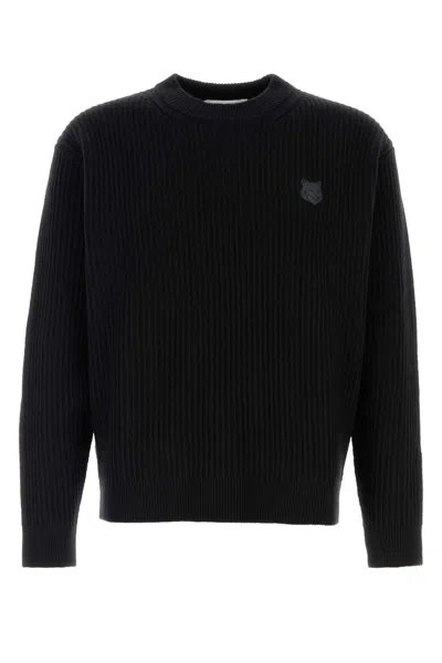 Maison Kitsuné Fox Head Wool Ribbed Jumper In Black