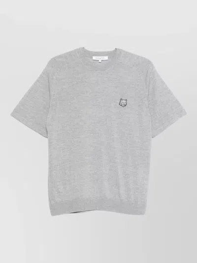 Maison Kitsuné Fox Head Wool Short Sleeve Jumper In Gray