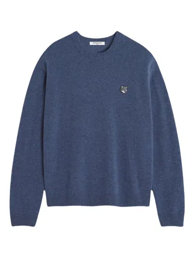 Maison Kitsuné Fox Head Wool Sweater In Blue
