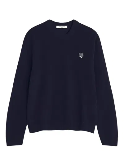 Maison Kitsuné Fox-head Wool Sweater In Blue