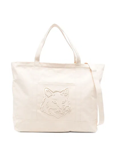 Maison Kitsuné Maison Kitsune' Fox Head Xl Canvas Tote In Sand