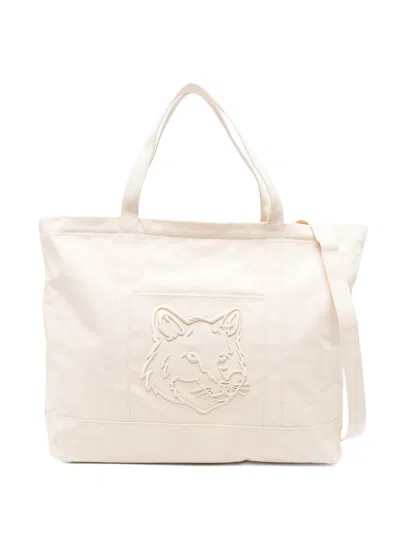 Maison Kitsuné Fox Head Xl Canvas Tote In Sand