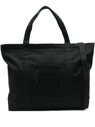 Maison Kitsuné Fox-head Xl Tote Bag In Black